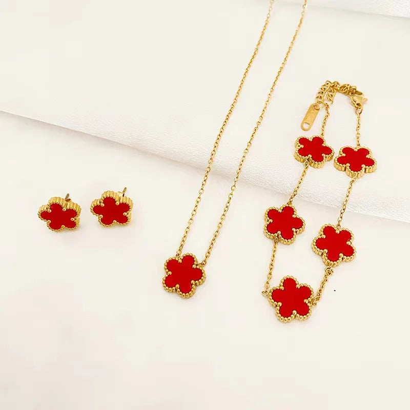 Plum Blossom – Stainless Steel 3-Piece Jewelry Set