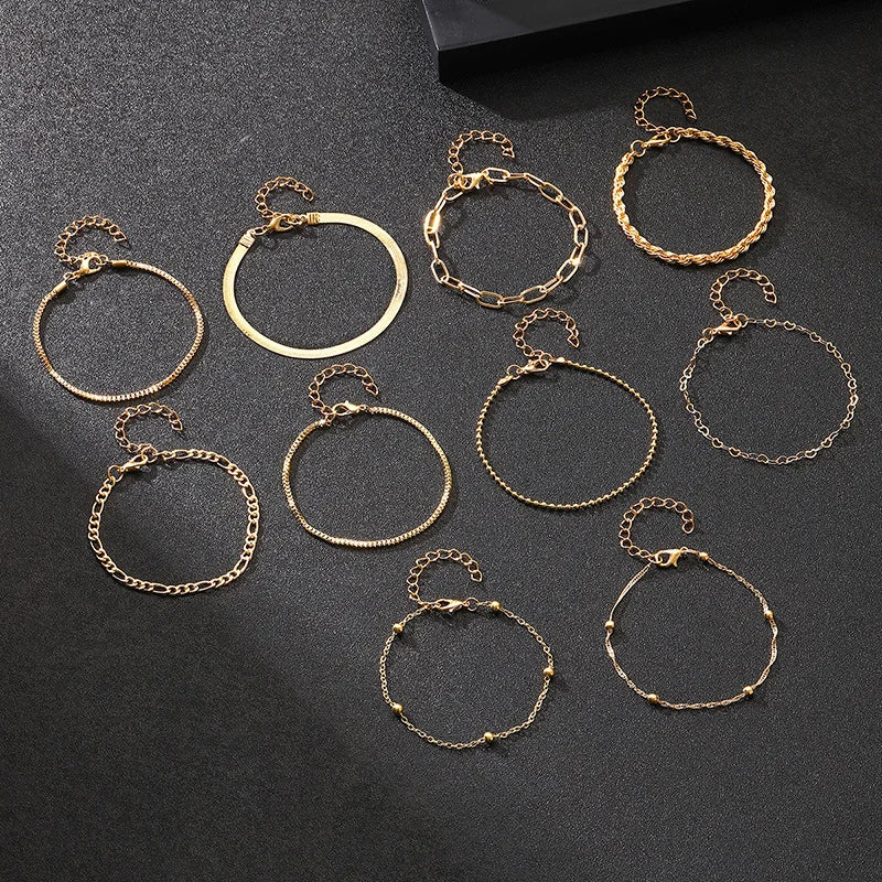 Solara – 10-Piece Layered Gold Bracelet Set