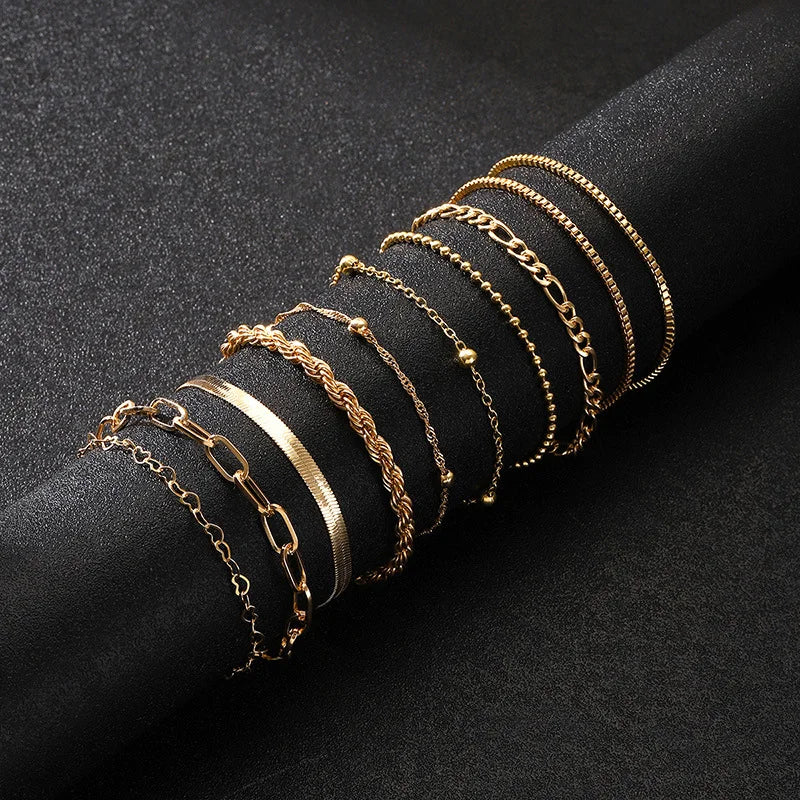 Solara – 10-Piece Layered Gold Bracelet Set