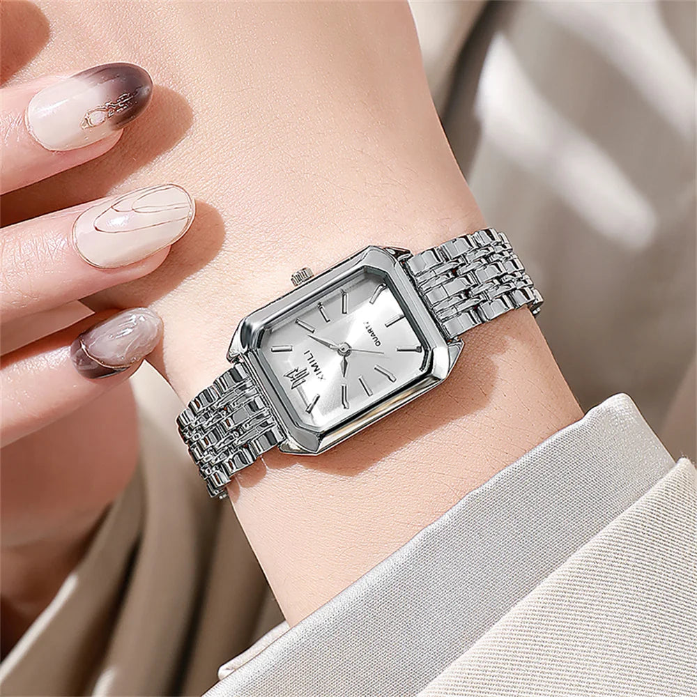 Luxury Gold-Plated Rectangle Quartz Watch