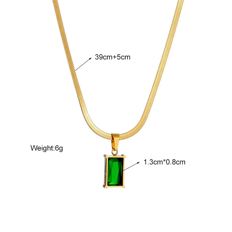 Green Crystal Rectangle Necklace & Earrings Set