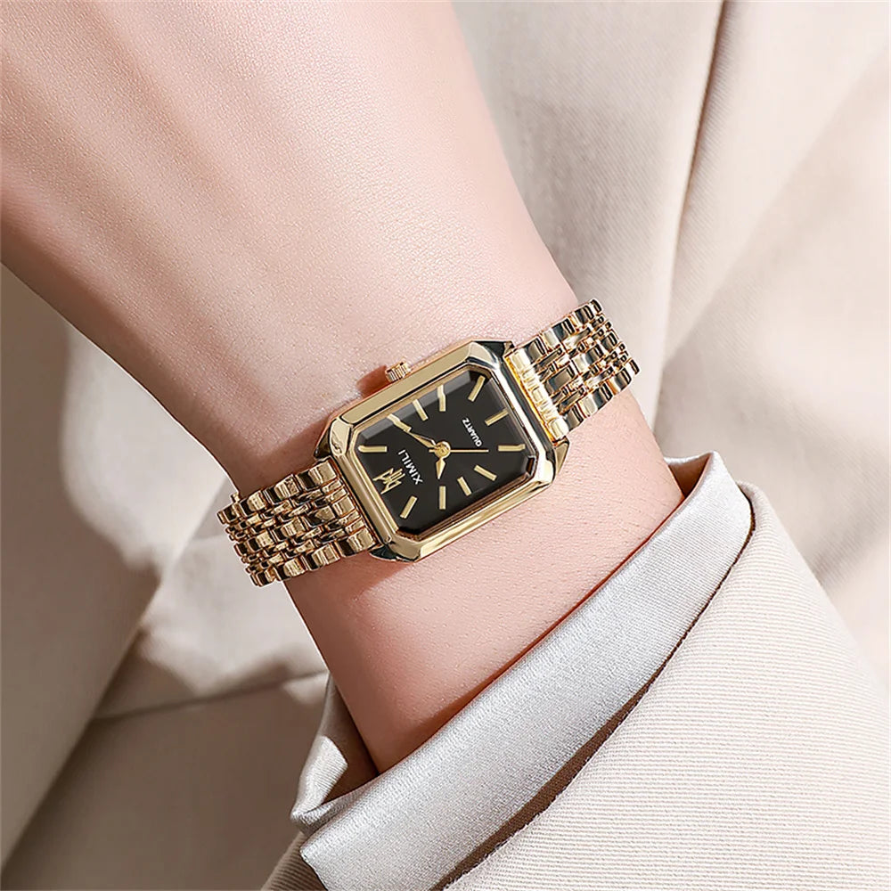 Luxury Gold-Plated Rectangle Quartz Watch