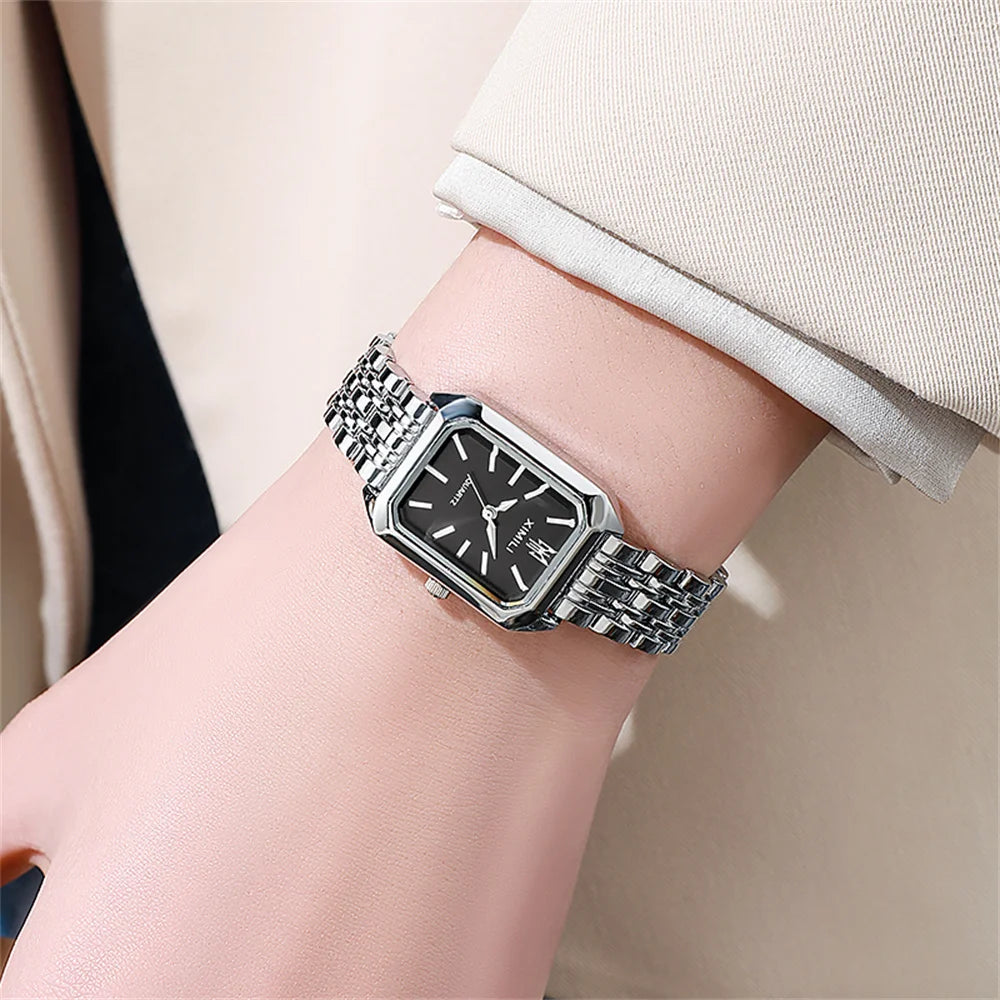 Luxury Gold-Plated Rectangle Quartz Watch