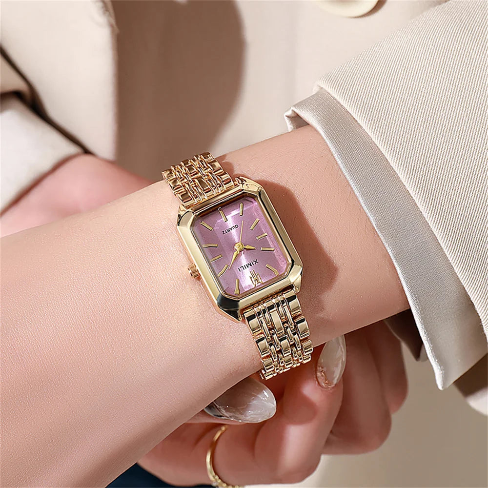 Luxury Gold-Plated Rectangle Quartz Watch