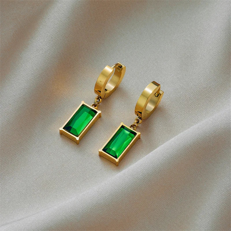 Green Crystal Rectangle Necklace & Earrings Set