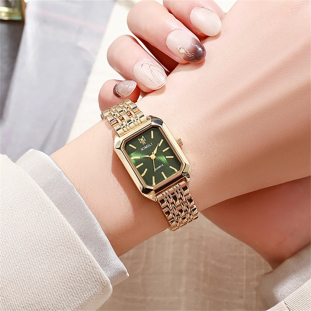 Luxury Gold-Plated Rectangle Quartz Watch