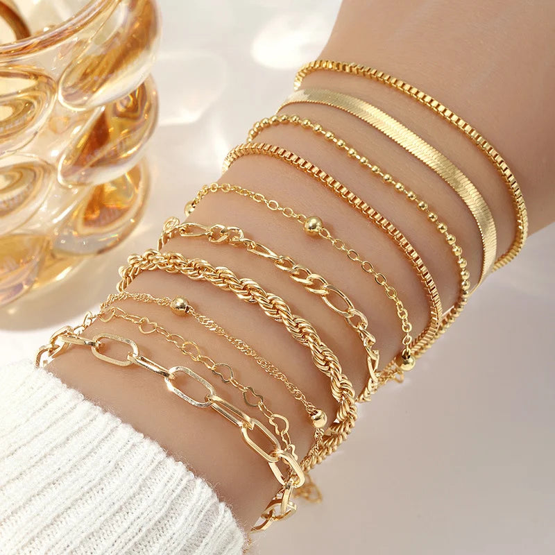 Solara – 10-Piece Layered Gold Bracelet Set