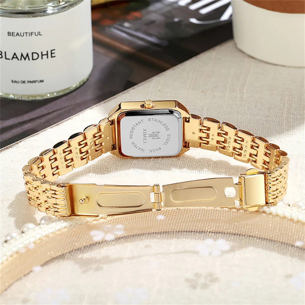 Luxury Gold-Plated Rectangle Quartz Watch