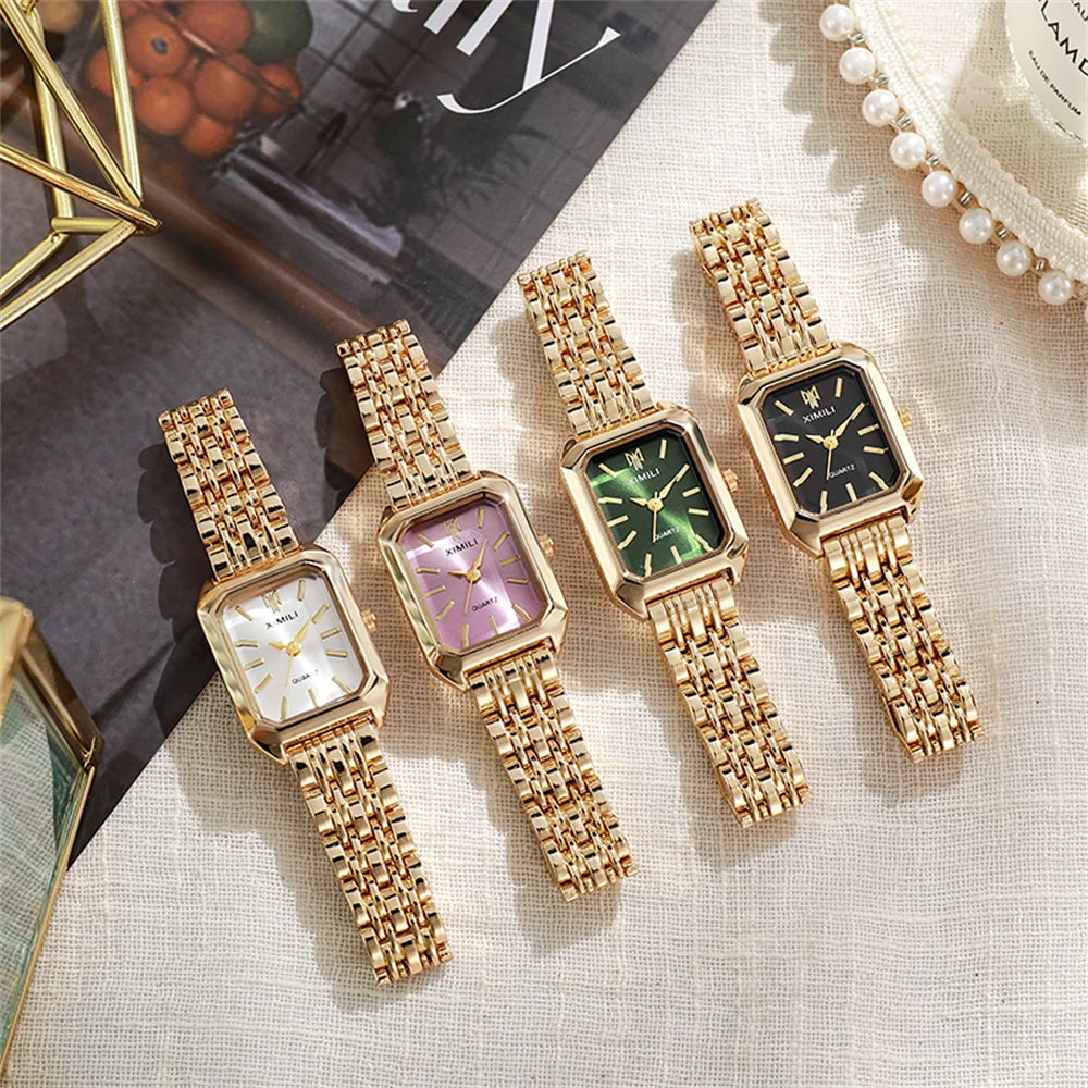 Luxury Gold-Plated Rectangle Quartz Watch