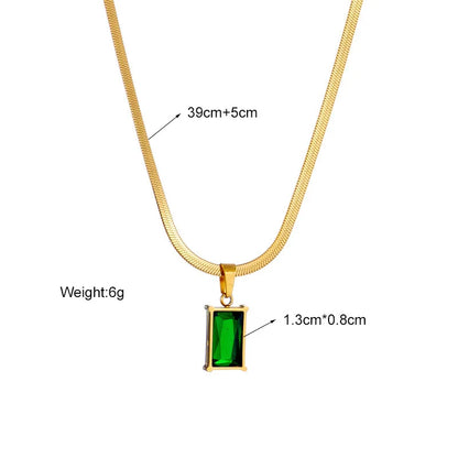 Green Crystal Rectangle Necklace & Earrings Set