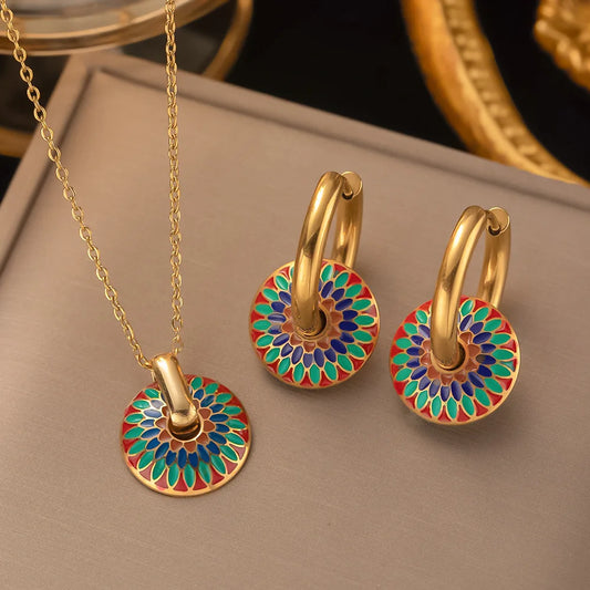 Daisy Bloom – Stainless Steel Necklace & Earrings Set