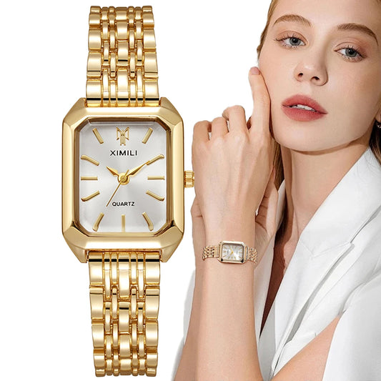 Luxury Gold-Plated Rectangle Quartz Watch