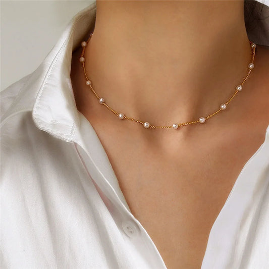 Pearl Lace – Gold Choker Necklace