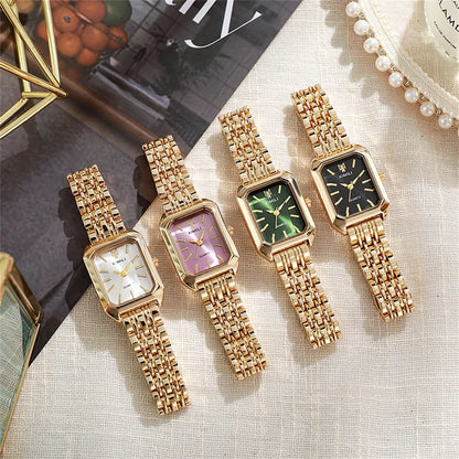 Luxury Gold-Plated Rectangle Quartz Watch